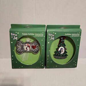 Petco Set of Two Pet Holiday Photo Ornaments Time For Joy NEW